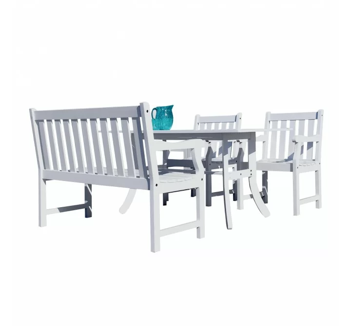 Bradley Outdoor 4-piece Wood Patio Dining Set with 4-foot Bench in White - White BG