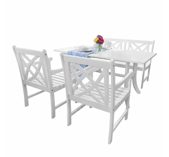 Bradley Outdoor 4-piece Wood Patio Dining Set with 4-foot Bench in White - Whihte BG