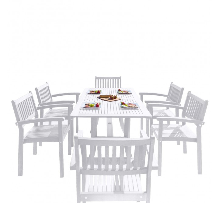 Bradley Outdoor Patio Wood 7-piece Dining Set with Stacking Chairs - White BG
