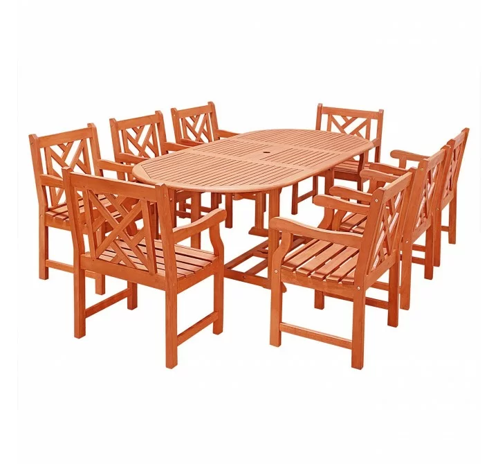 Vifah Malibu Outdoor 9-piece Wood Patio Dining Set with Extension Table - White BG