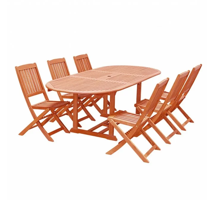 Malibu Outdoor 7-piece Wood Patio Dining Set with Extension Table & Folding Chairs - White BG