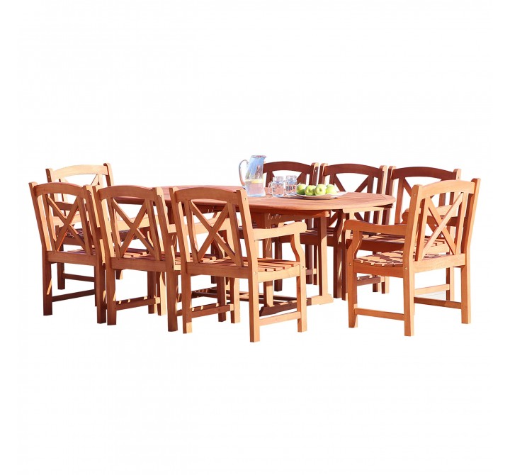 Malibu Outdoor 9-piece Wood Patio Dining Set with Extension Table - Set
