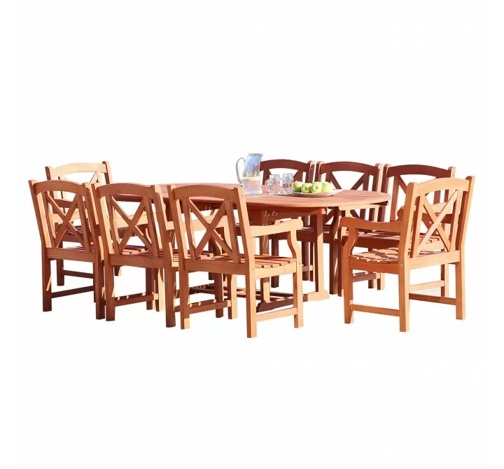 Malibu Outdoor 9-piece Wood Patio Dining Set with Extension Table - Set
