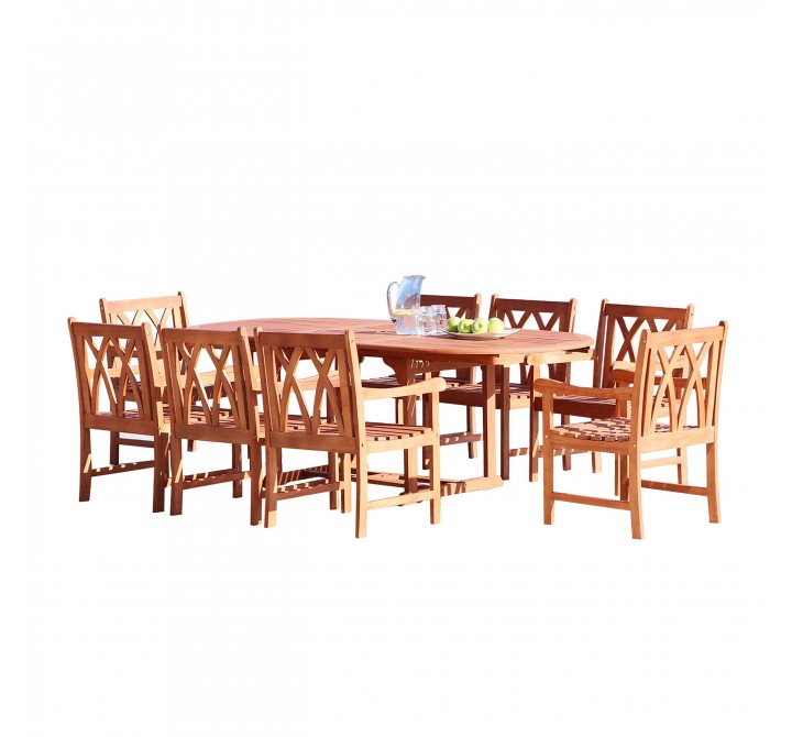 Vifah Malibu Outdoor 7-piece Wood Patio Dining Set with Extension Table - White BG