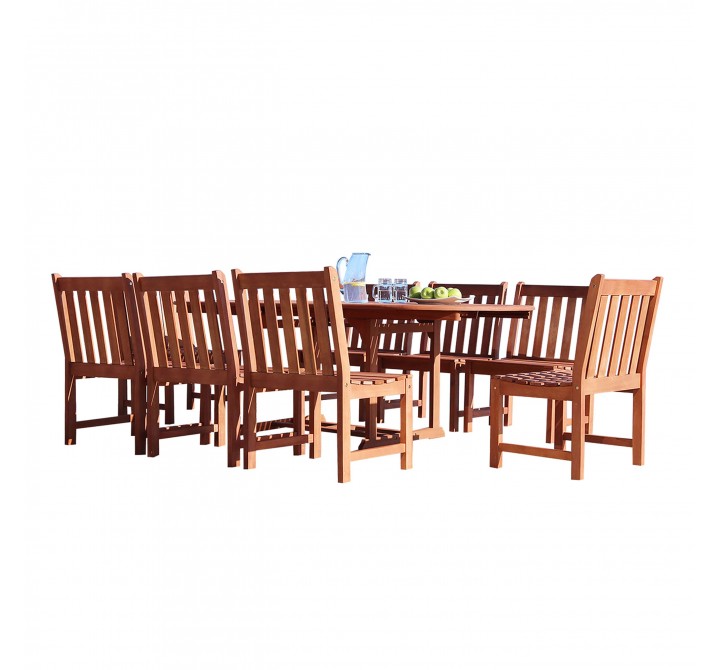  Outdoor 9-piece Wood Patio Dining Set with Extension Table & Armless Chair - White BG