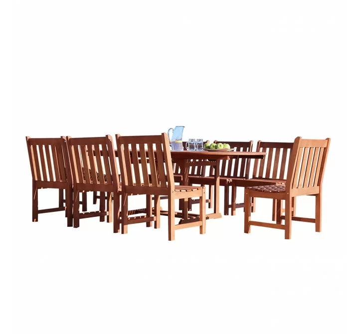  Outdoor 9-piece Wood Patio Dining Set with Extension Table & Armless Chair - White BG