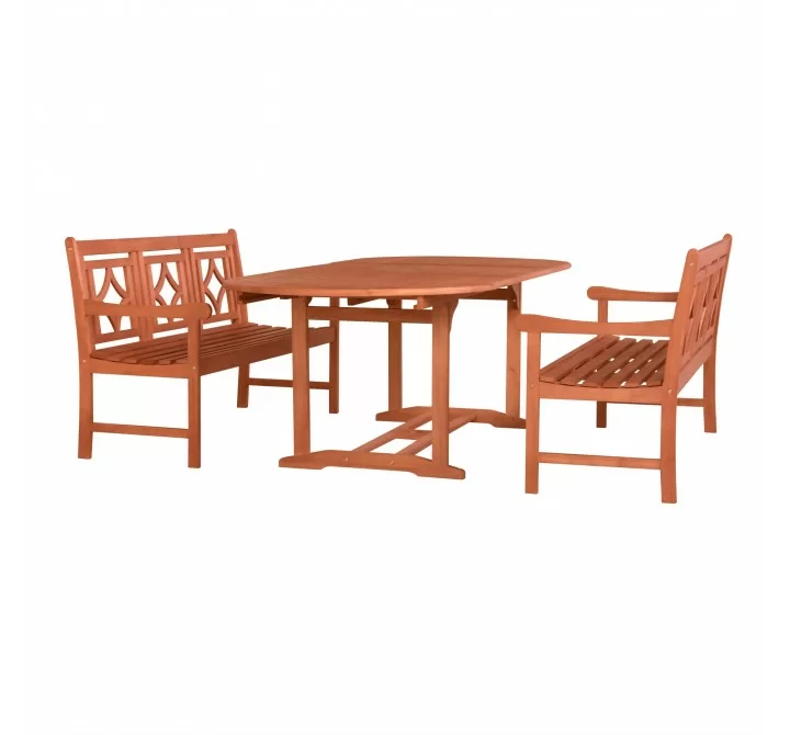 Malibu Outdoor 3-piece Wood Patio Extendable Table Dining Set - White BG