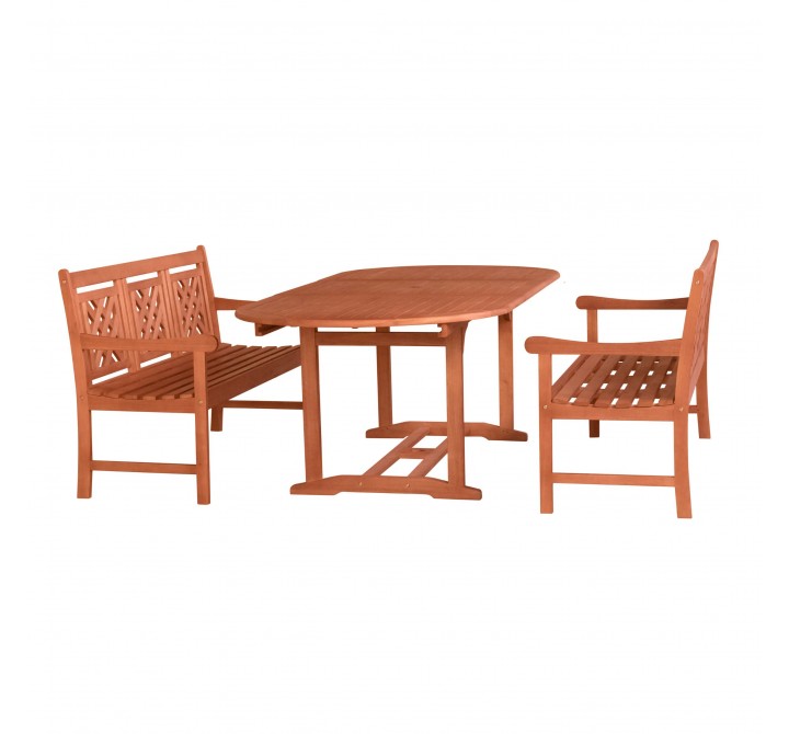 Malibu Outdoor 3-piece Wood Patio Extendable Table Dining Set - White BG