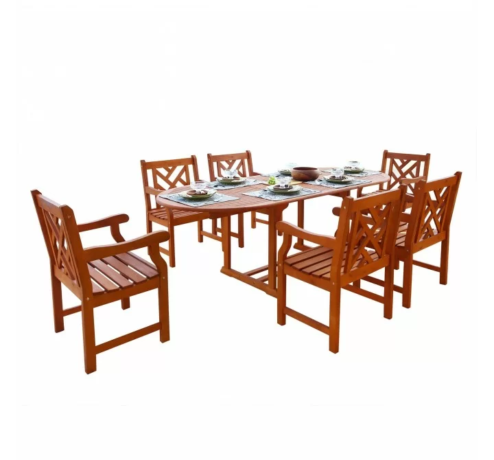Malibu Outdoor 7-piece Wood Patio Dining Set with Extension Table - White BG