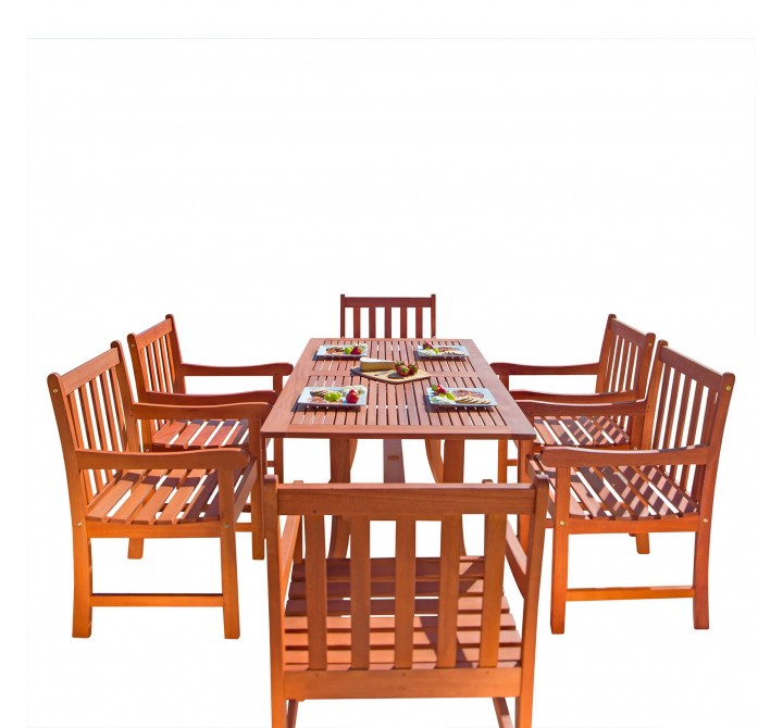 Malibu Outdoor 7-piece Wood Patio Dining Set with Curvy Leg Table - White BG