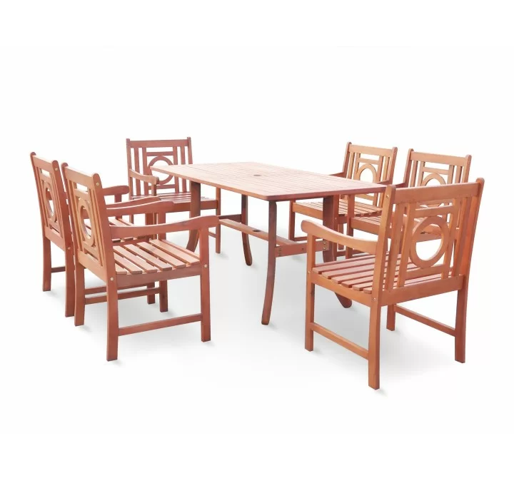 Malibu Eco-friendly 7-piece Outdoor Hardwood Dining Set with Rectangle Table and Arm Chairs