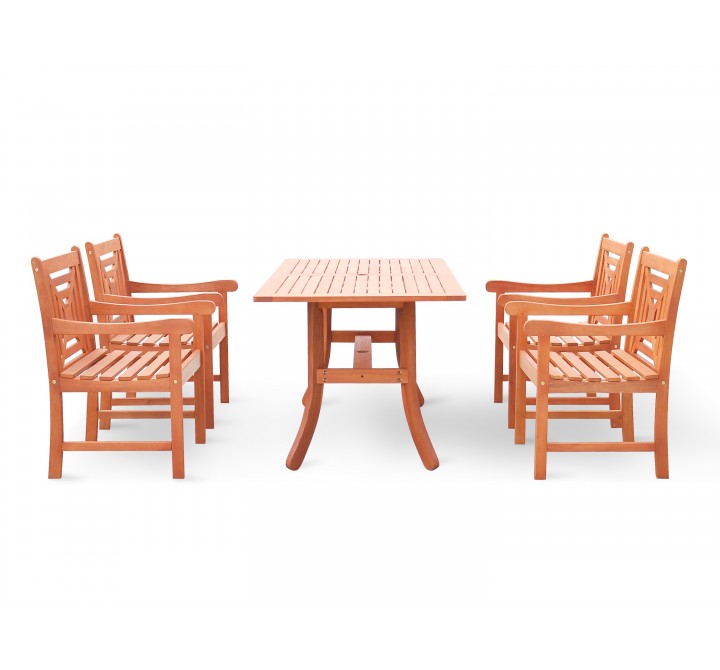 Malibu Eco-friendly 5-piece Outdoor Hardwood Dining Set with Rectangle Table and Arm Chairs