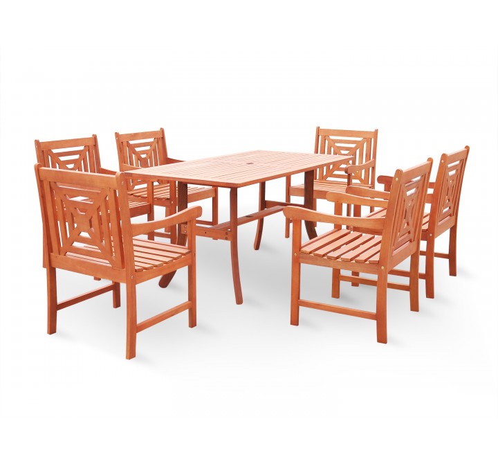 Malibu Eco-friendly 7-piece Outdoor Hardwood Dining Set with Rectangle Table and Arm Chairs