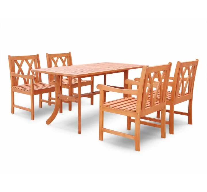 Malibu Eco-friendly 5-piece Outdoor Hardwood Dining Set with Rectangle Table and Arm Chairs