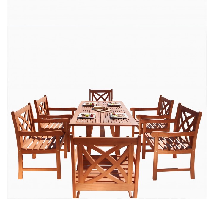 Malibu Outdoor 7-piece Wood Patio Dining Set with Curvy Leg Table - White BG