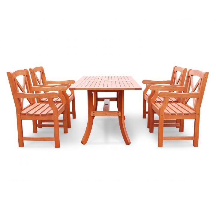 Malibu Eco-friendly 5-piece Outdoor Hardwood Dining Set with Rectangle Table and Arm Chairs - Front
