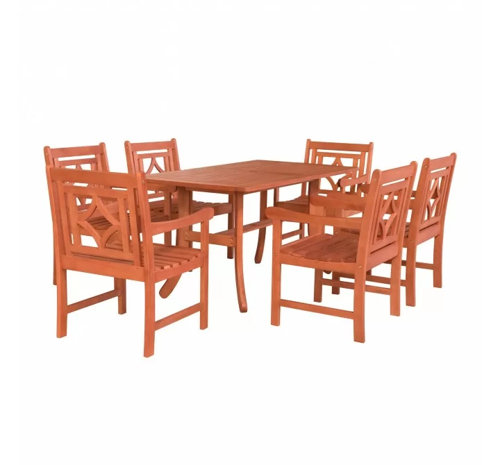 Malibu Outdoor 7-piece Wood Patio Curvy Legs Table Dining Set - White BG