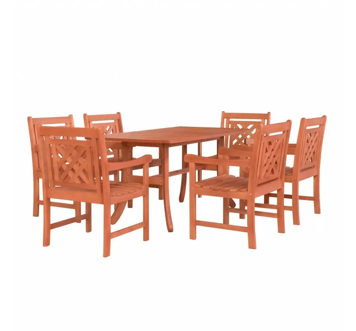 Malibu Outdoor 7-piece Wood Patio Curvy Legs Table Dining Set - White BG