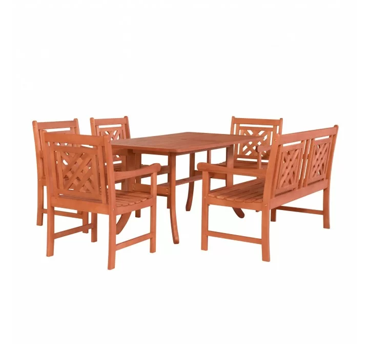 Vifah Malibu Outdoor 6-piece Wood Patio Curvy Legs Table Dining Set - White BG