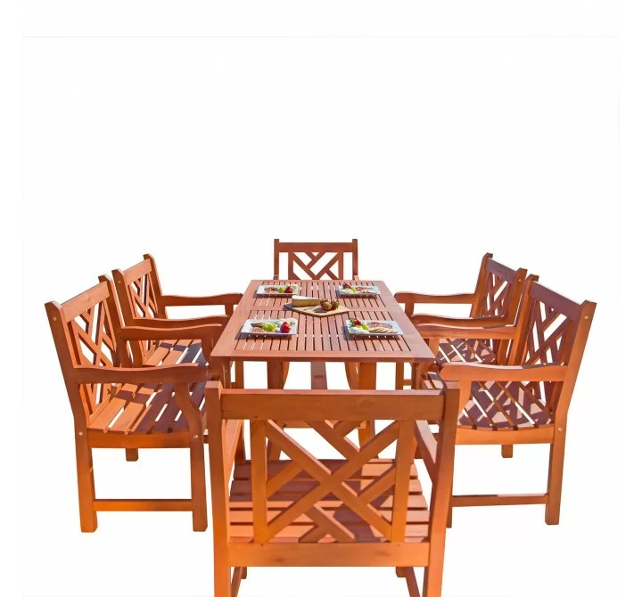 Malibu Outdoor 7-piece Wood Patio Dining Set with Curvy Leg Table - White BG