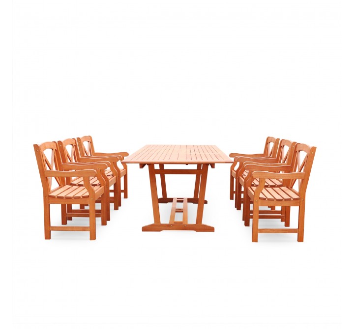 Malibu Eco-friendly 7-piece Outdoor Hardwood Dining Set with Rectangle Extention Table and Arm Chairs - Front