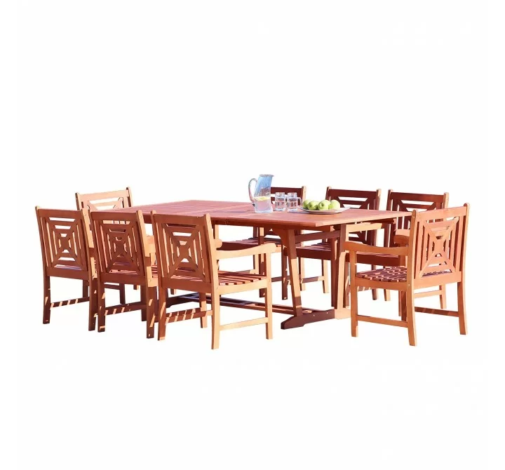 Malibu Outdoor 9-piece Wood Patio Dining Set with Extension Table - White BG