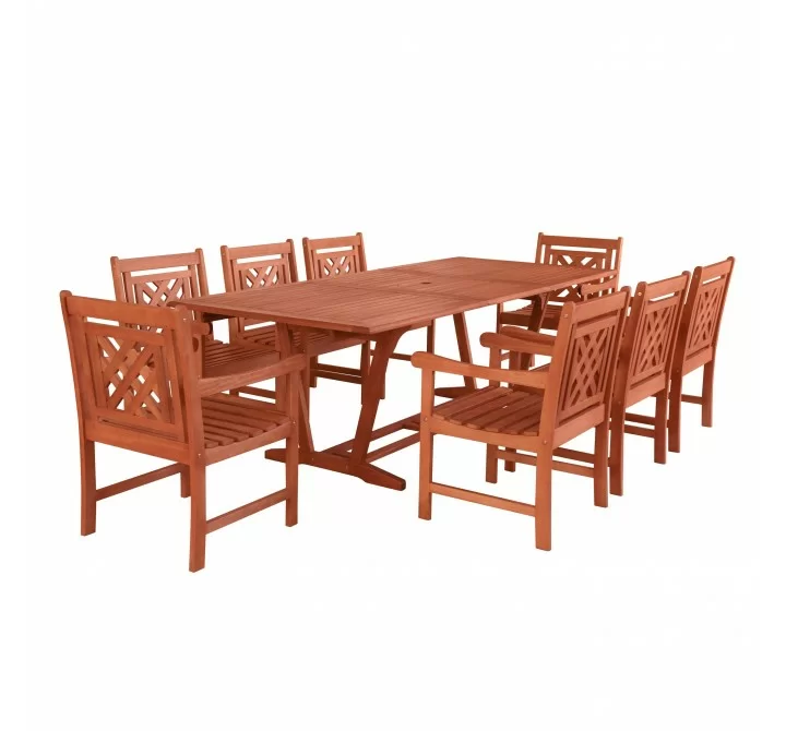 Vifah Malibu Outdoor 9-piece Wood Patio Extendable Table Dining Set - White BG