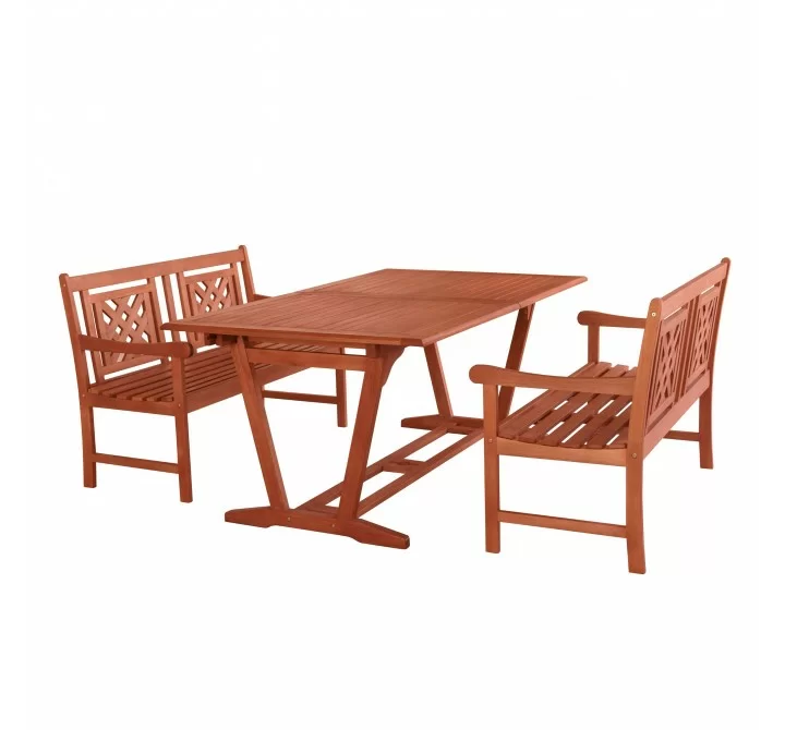 Malibu Outdoor 3-piece Wood Patio Extendable Table Dining Set - White BG