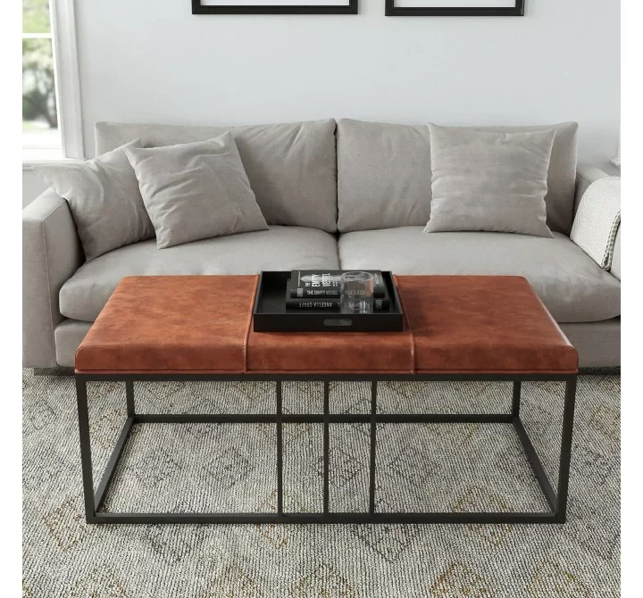 Vifah Riley Indoor Brown Faux Leather Multi-Function Entry Bench - Table - Front