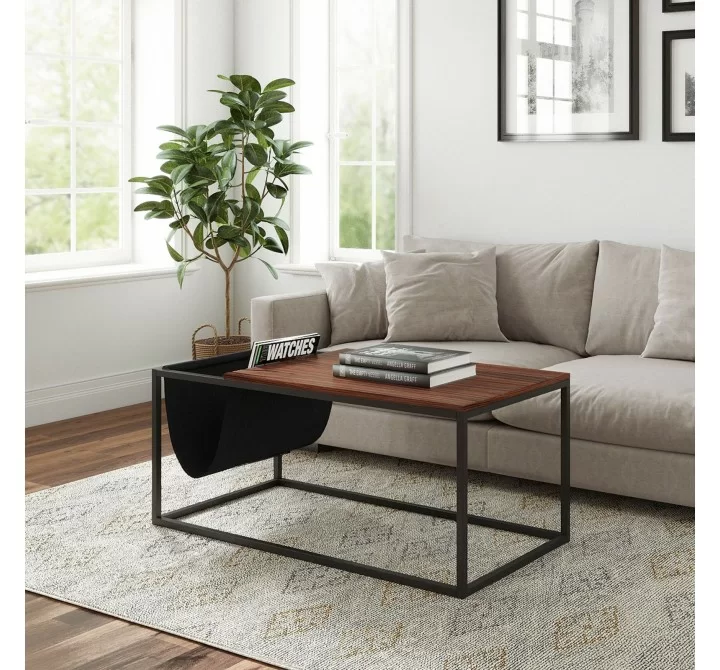  Vifah Riley Indoor Walnut Sofa Table with Metal Frame and Canvas Hanger - Lifestyle