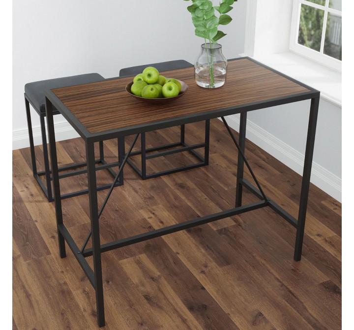Vifah Riley Indoor Walnut Metal Pub Dining Table with Metal Frame - Angled View