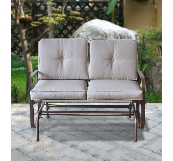 Bellini Home and Garden Tolentino Loveseat Glider with Cushion- Brown Frame/Tan Cushion Garden View