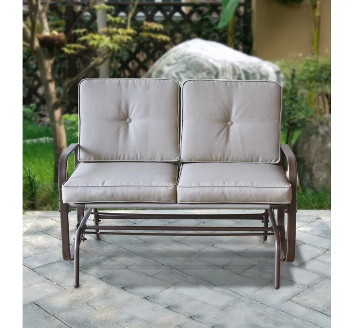 Bellini Home and Garden Tolentino Loveseat Glider with Cushion- Brown Frame/Tan Cushion Garden View