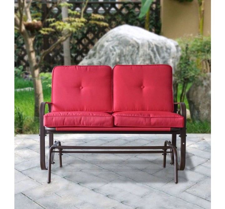 Bellini Home and Garden Tolentino Loveseat Glider with Cushion- Brown Frame/Red Cushion