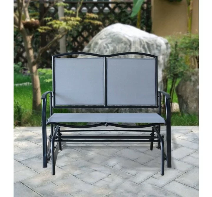 Bellini Home and Garden Devani Loveseat Glider- Black Frame/Mixed Grey Mesh