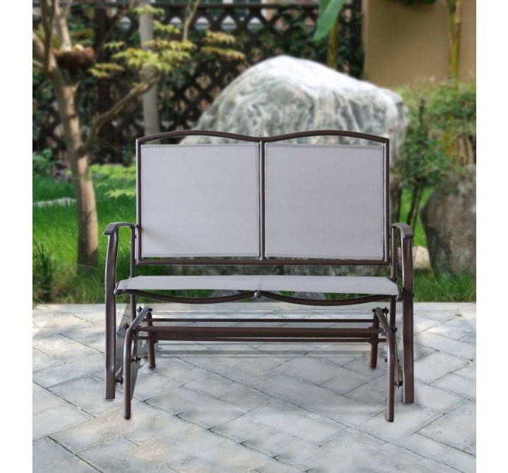Bellini Home and Garden Devani Loveseat Glider- Brown Frame/Mixed Tan Mesh Front View
