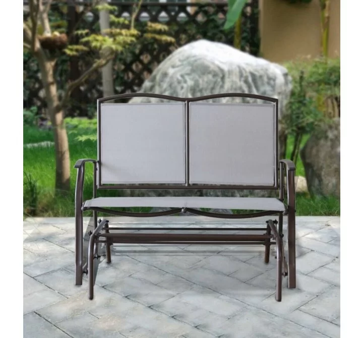 Bellini Home and Garden Devani Loveseat Glider- Brown Frame/Mixed Tan Mesh Front View
