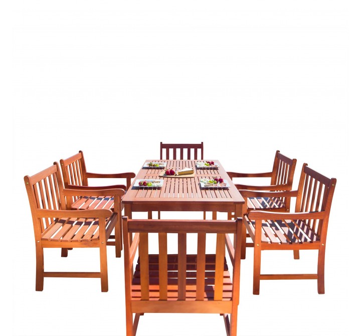 Malibu Outdoor 7-piece Wood Patio Dining Set - White BG