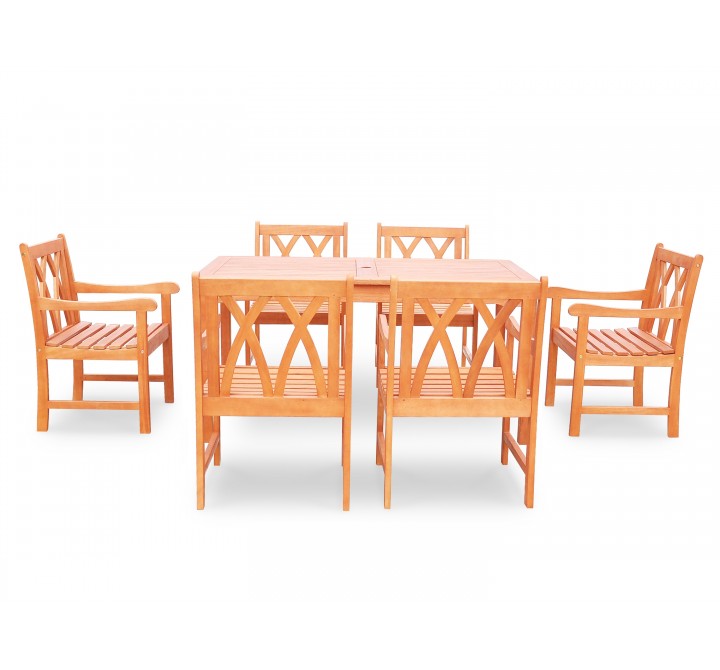 Malibu Eco-friendly 7-piece Outdoor Hardwood Dining Set with Rectangle Table and Arm Chairs - Front