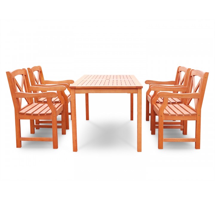 Malibu Eco-friendly 5-piece Outdoor Hardwood Dining Set with Rectangle Table and Arm Chairs - Front