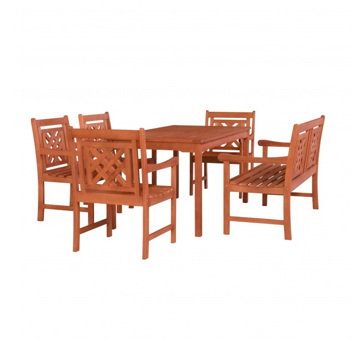 Malibu Outdoor 6-piece Wood Patio Rectangular Table Dining Set - White BG