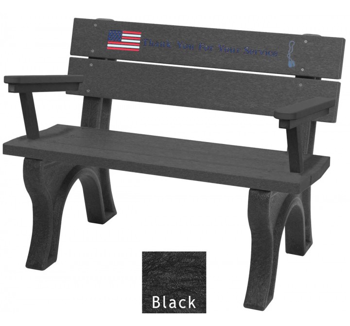 Polly Products Veterans Bench With Arms standard engraving & inlay