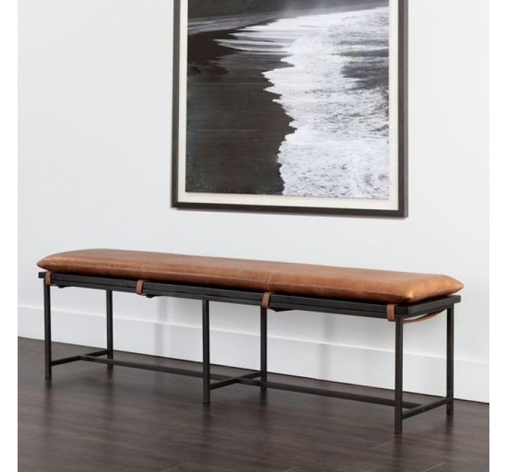 Sunpan Zancor Bench - Tan Leather - Lifestyle