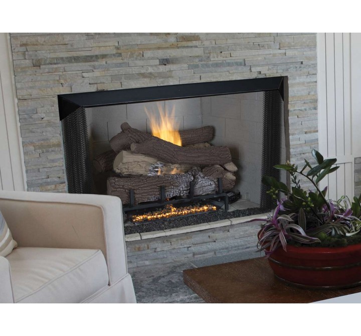 Superior Fireplaces 36" Paneled With White Herringbone/Stacked Brick - Lifestyle