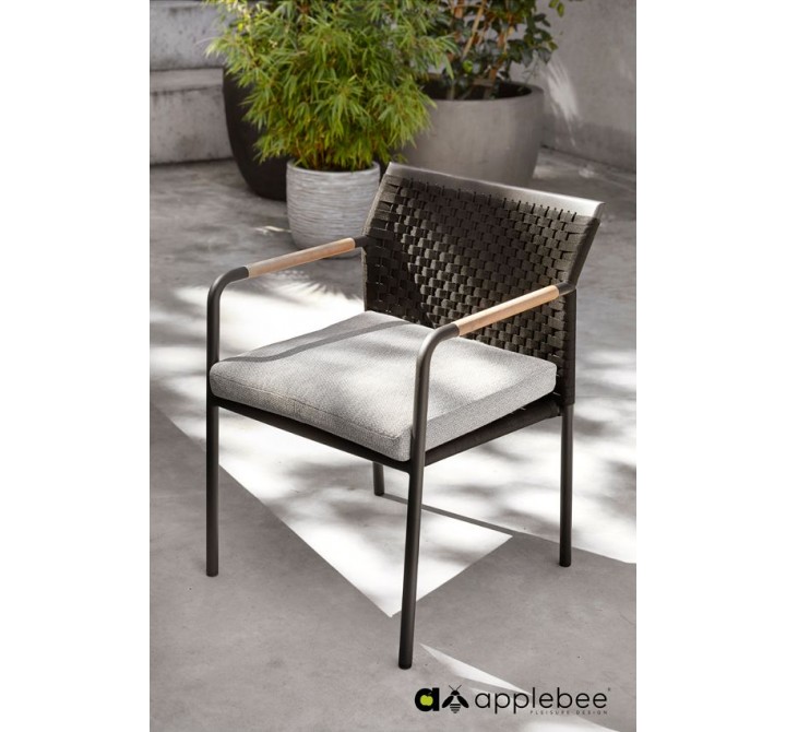 Alfresco Home Elle Belt Dining Armchair w/ Teak Arm Rests | Cushion Inclusive - Lifestyle