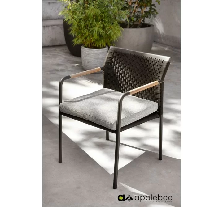 Alfresco Home Elle Belt Dining Armchair w/ Teak Arm Rests | Cushion Inclusive - Lifestyle