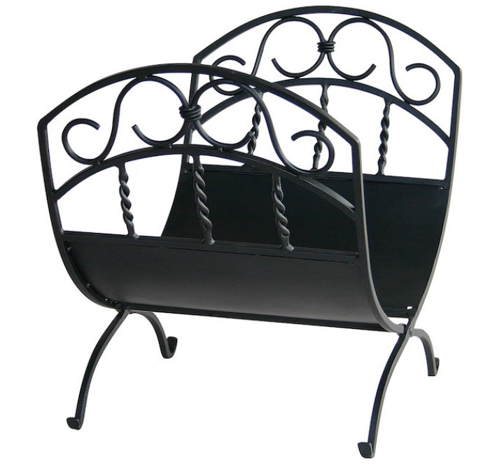 Mr. Bar-B-Q UniFlame® Black Wrought Iron Log Holder with Scrolls