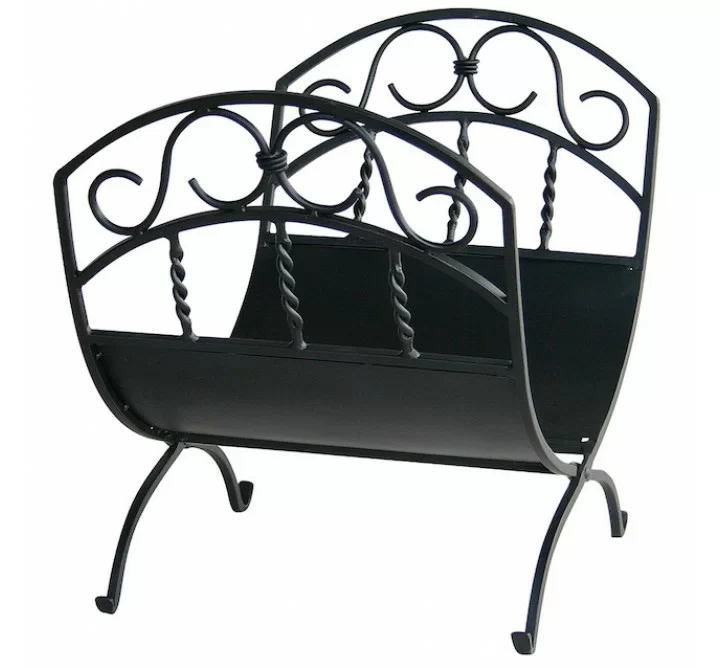 Mr. Bar-B-Q UniFlame® Black Wrought Iron Log Holder with Scrolls