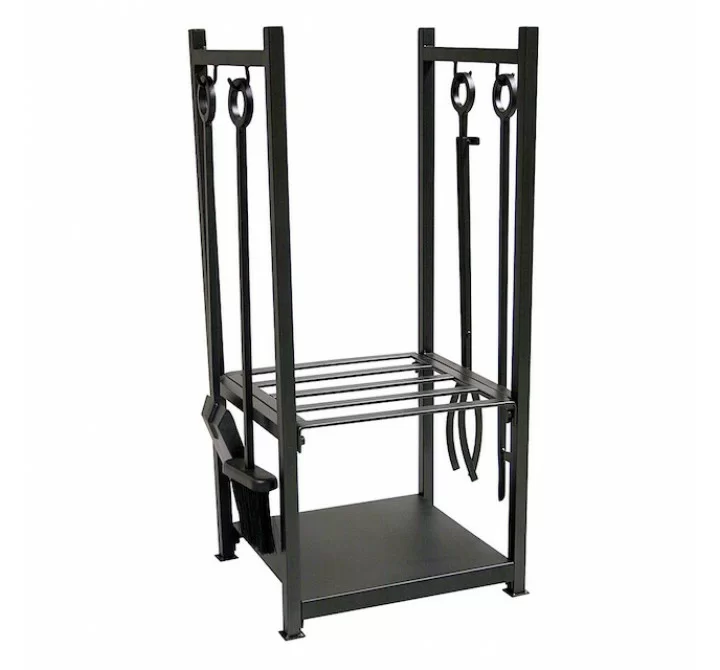 Mr. Bar-B-Q UniFlame® Black Wrought Iron Log Rack with Fire Tools
