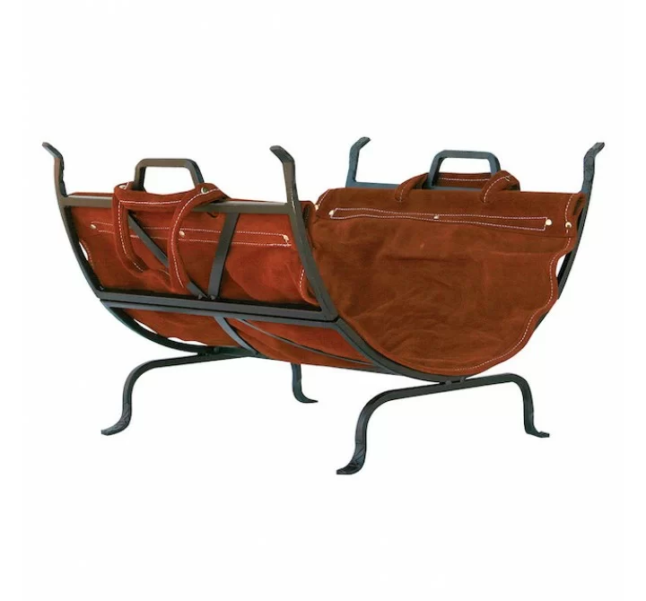 Mr. Bar-B-Q UniFlame® W-1189 Olde World Iron Log Holder with Suede Leather Carrier